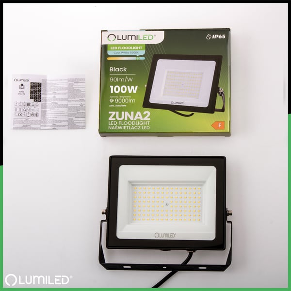 LED-valaisimet ZUNA2 100W 9000lm 6500K IP65 musta LUMILED