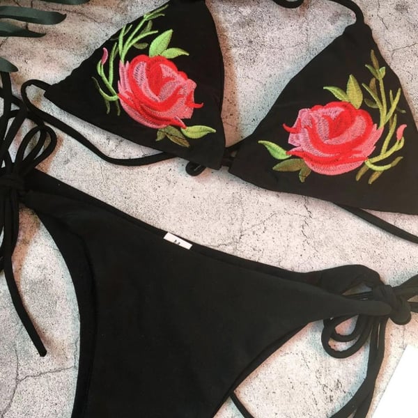Todelt blomstret bikini badedragt med binding til stranden, poolen, L Todelt blomstret bikini badedragt med binding til stranden, poolen, L