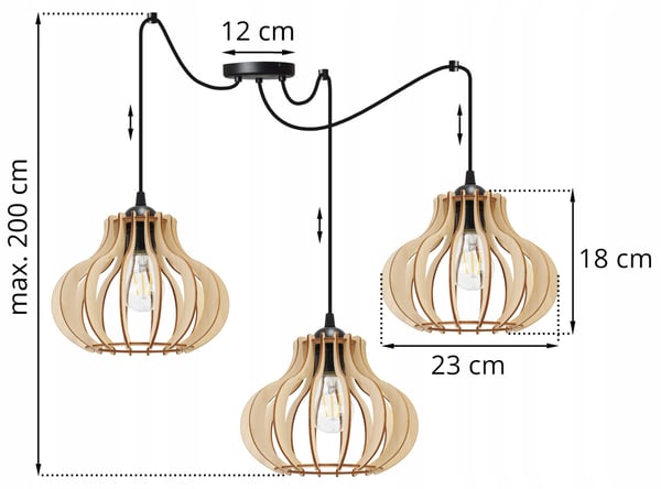 Hængende lampe, loftslysekrone, træ, LED lampeskærm