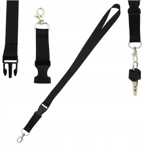 Lanyard svart halsrem 20 mm bredd 52 cm längd för telefon och nycklar