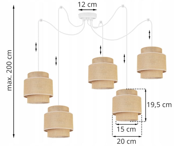 Hængende lampe, loftslysekrone, lampeskærm, boho juta