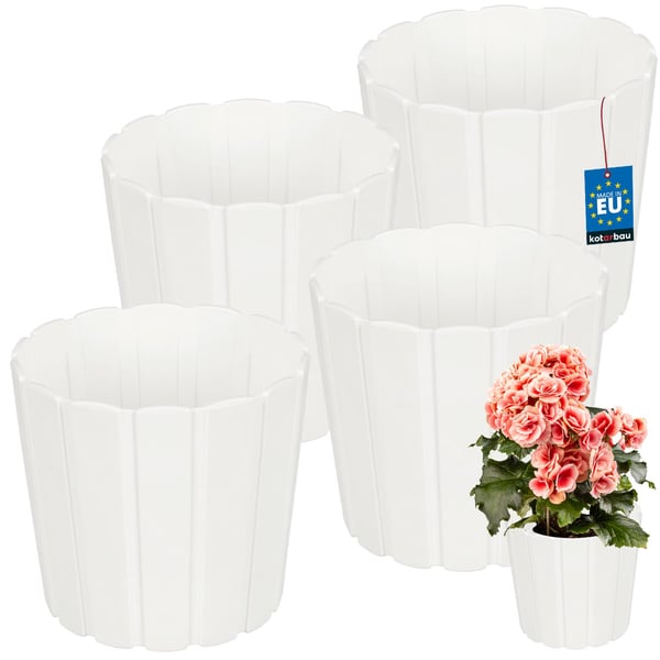 Plastkruka för blommor och örter på balkongen eller terrassen, vit, 17 cm, 4 st