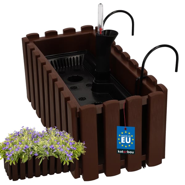 Urtepotte til balkon/terrasse med kroge, vandingssystem, brun, 40 cm