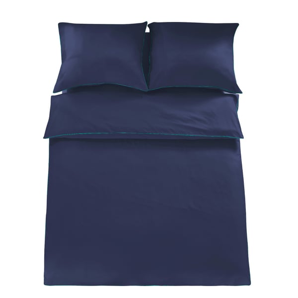 Basic sängkläder 220x200 marinblå med turkos kantband