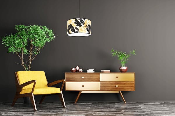 Lofthængende lampe, lampeskærm, gyldne blomster, LED