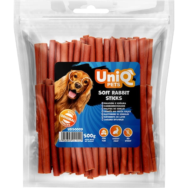 Delikatess, snack til hunde Soft Rabbit Sticks UniQ 500g