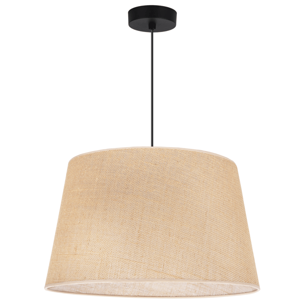 HÆNGELAMPE I JUTE MED KEGLE SORT 1 FLAD BEIGE LAMPESKÆRM 44 CM