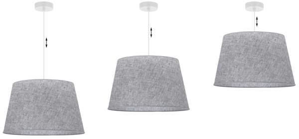 Hængelampe, linnedkegle, hvid, 1 flad, grå lampeskærm L03 44cm
