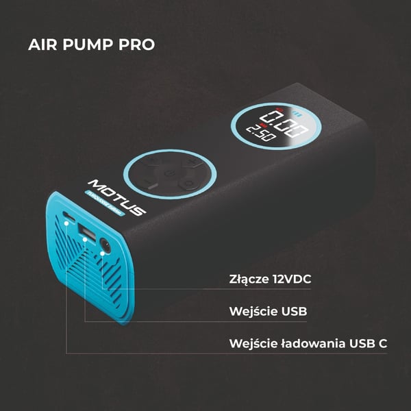 Motus AirPump Pro Turkis Edition 96W 7500 mAh trykkmåler