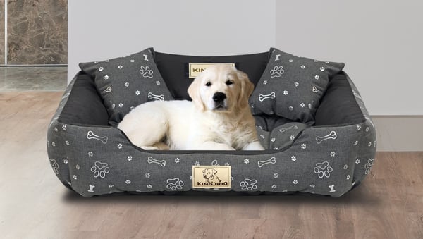 Hundeseng hundebur KINGDOG 75x65 cm personaliseret vandtæt ben sølv