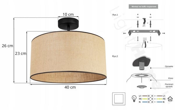 LOFTSLAMPE I JUTE SKÆRM 40 cm