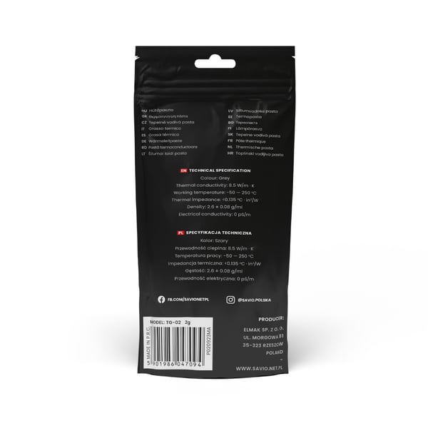 Termopasta Savio TG-02 4G, 8,5W/m-K, 4g