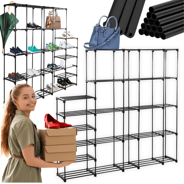 Modulær garderobe, foldbar, metalramme, hylde, tøjstativ, sko