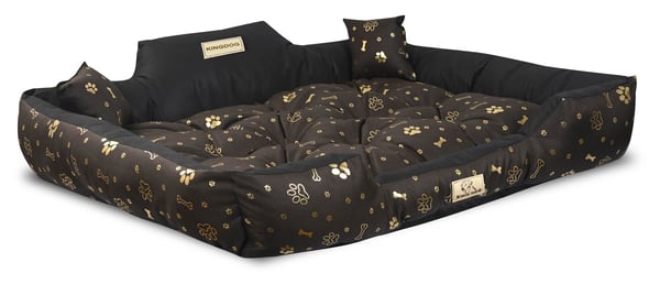 Hundeseng kennel KINGDOG 115x95 cm personliggjort vandtæt gyldne knogler