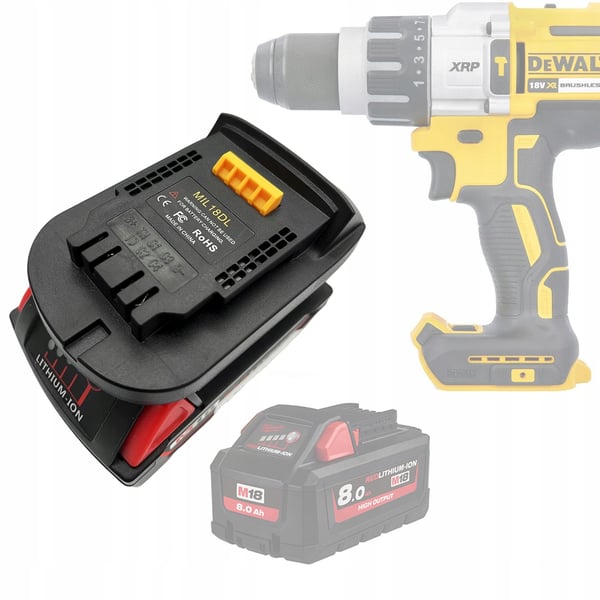 Milwaukee 18V til Dewalt 18V batteriadapter/konverter (MIL18DL)