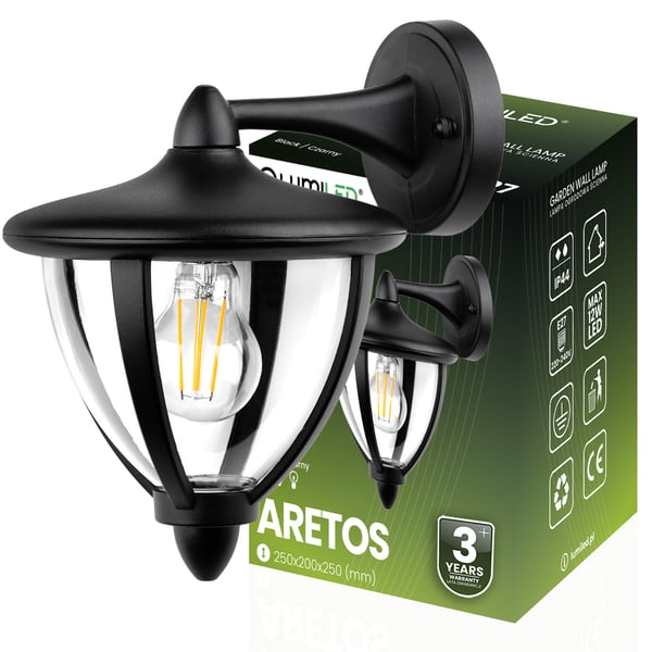 Vägg trädgårdslampa utomhus vägglampa fasadbelysning E27 LED lykta svart ARETOS LUMILED Vägg trädgårdslampa utomhus vägglampa fasadbelysning E27 LED lykta svart ARETOS LUMILED