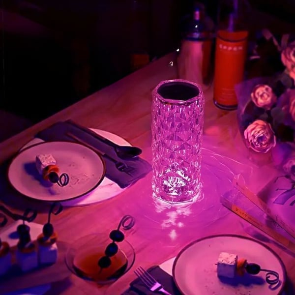 LED krystal touch natlampe til skrivebord, diamant, rosafarvet, fjernbetjening