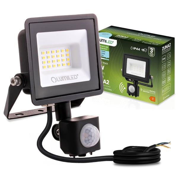 LED-valonheitin ZUNA2 20W 1800lm 6500K IP44 musta liiketunnistin LUMILED