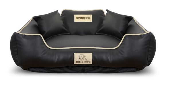 Koiran sänky kenneli KINGDOG ekonahka 100x75 cm personalisoitu irrotettava liukumaton musta