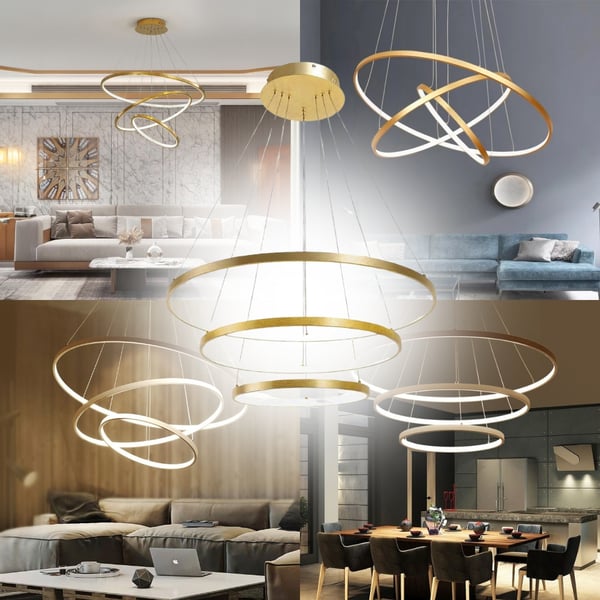 LED loftspendellampe, lysekrone, 3 ringe, 76w, guldfarvet, justerbar, NEUTRAL