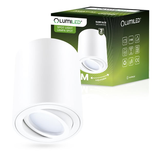 Overflademonteret HALOGEN Spot Tube Flytbar GU10 Rund Hvid 84mm AMAT-M LUMILED