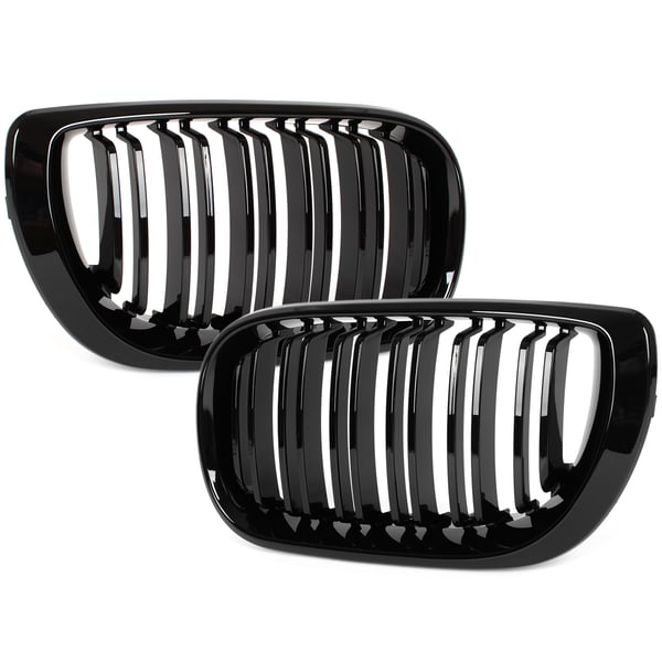 BMW 3 E46 FL 01-15 SEDAN / KOMBI gitter mellem forlygterne (nyrerne) venstre + højre sæt SORT GLOSSY DOBBELT BAR