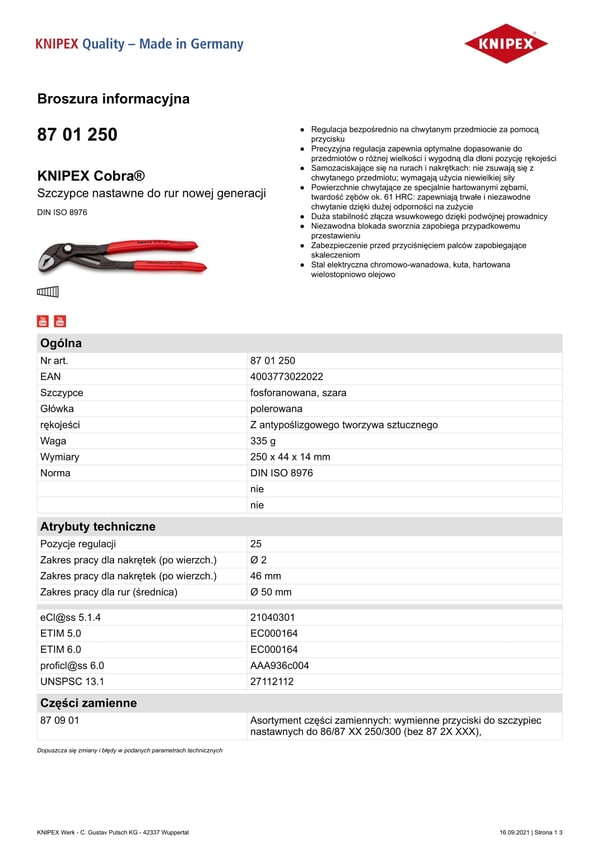 COBRA-PUTKIPIHDIT 250 MM - KN 87 01 250