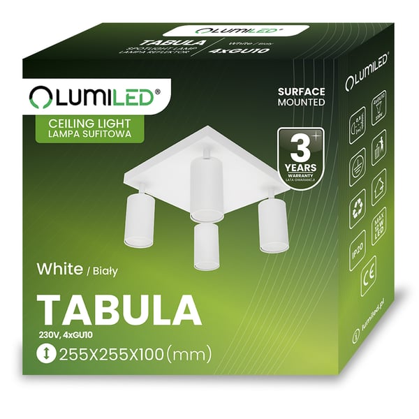 Taklampa plafond SPOT TUBA reflektor armatyr halogen 4x GU10 TABULA LUMILED
