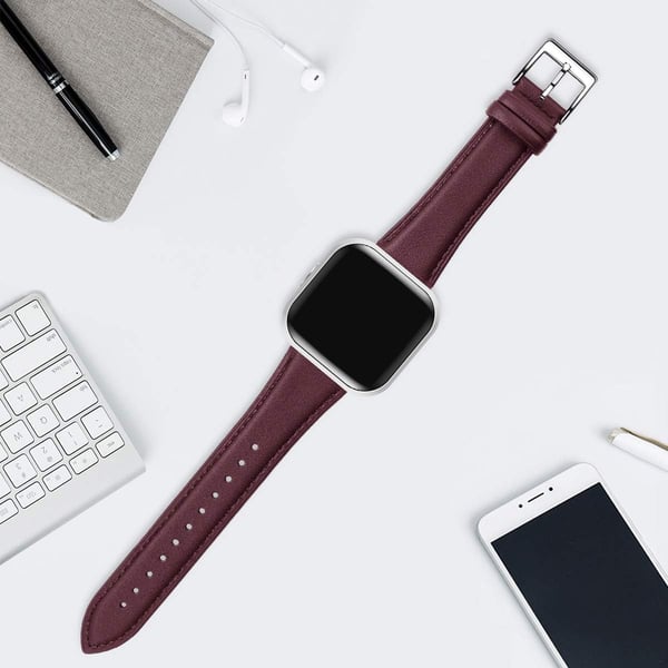 Fitbit Versa / Versa 2 / Lite / SE -kellonranneke, aitoa nahkaa, punaviininpunainen