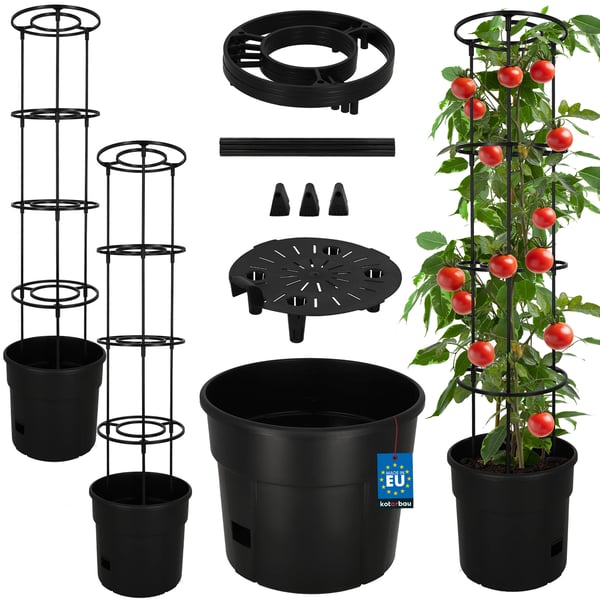 Kruka för tomatodling med stege för balkongen, svart, 30 cm, set om 2