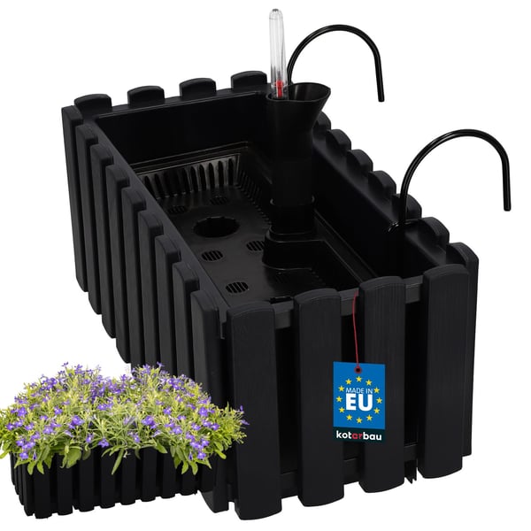 Balkonkasse til blomsterpotte med kroge, vandingssystem, antracitgrå, 40 cm