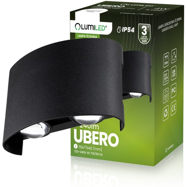 UBERO LUMILED ulkopuutarhavalaisin, 4 W LED IP54, ylä-/alaosa, julkisivuseinävalaisin