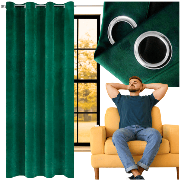 Fløjlsgardin med snørehuller 250x140cm grønne ringe velvet ready tyk