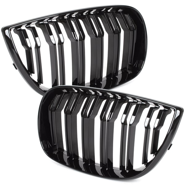 BMW 1 E81 E82 E87 E88 04-07 Ajovalojen välissä olevat maskit (munuaiset) vasen + oikea sarja musta kiiltävä kaksoispalkki