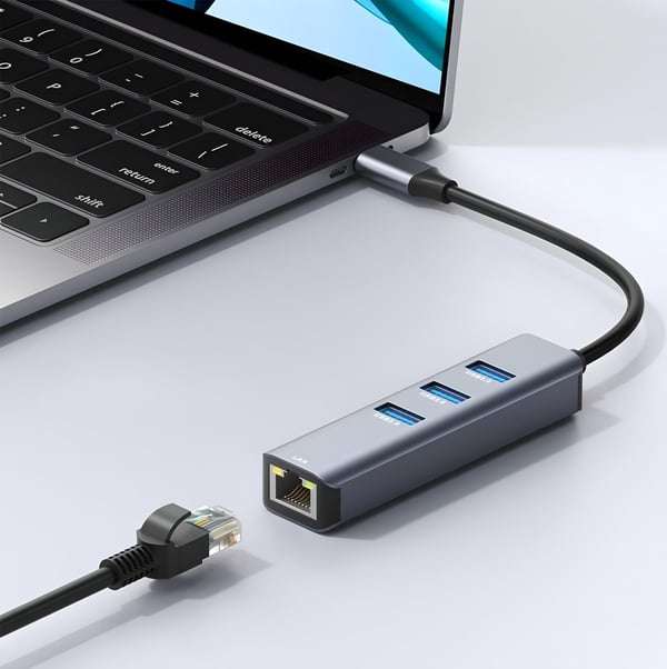 USB-C-LAN-SOVITIN + USB-HUBI RJ45 USB-VERKKOKORTTI GIGABIT USB 3.0 4in1