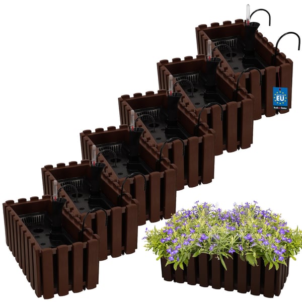 Urtepotte balkonkasse til balustrade terrasse blomster brun 40cm 6 stk