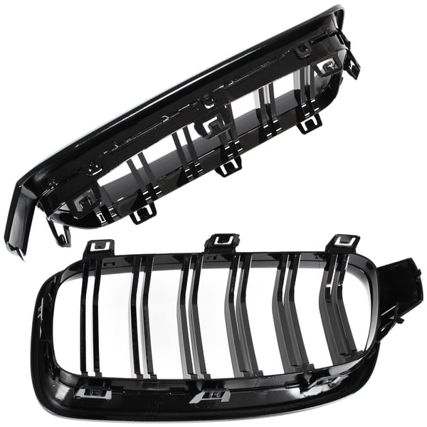 BMW 3 F30 / F31 11-15 SEDAN / KOMBI galler mellan strålkastarna (njurarna) vänster + höger set SVARTA GLANSANDE DUBBELBAR