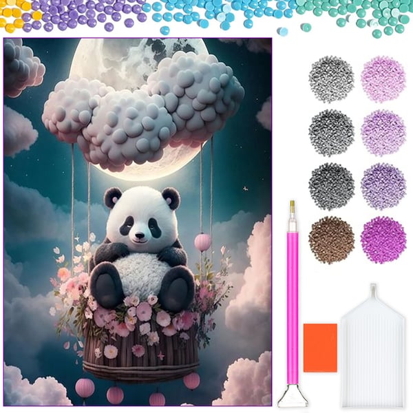 Ob_L_20 diamantmålning panda 30x40 cm djurmotiv