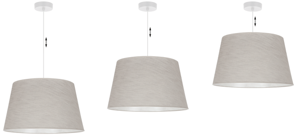 Hængelampe, linnedkegle, hvid, 1 flad, lys beige lampeskærm, L02 44cm