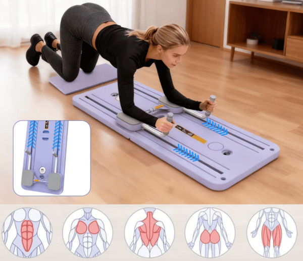 Pilatesbräda reformer träning med motståndband och timer