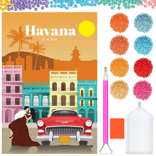 Ob_S_7 diamantmålning 20x30 vykort Havanna