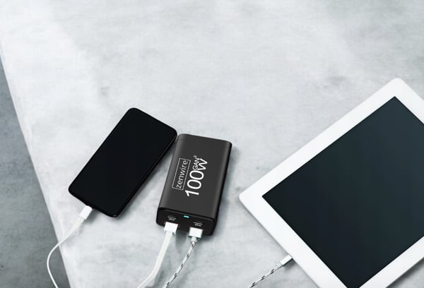 Vægoplader Strømforsyning 100W GaN III Cube AC Kabel 2x USB-C 65W 2x USB-A Zenwire YMS-608