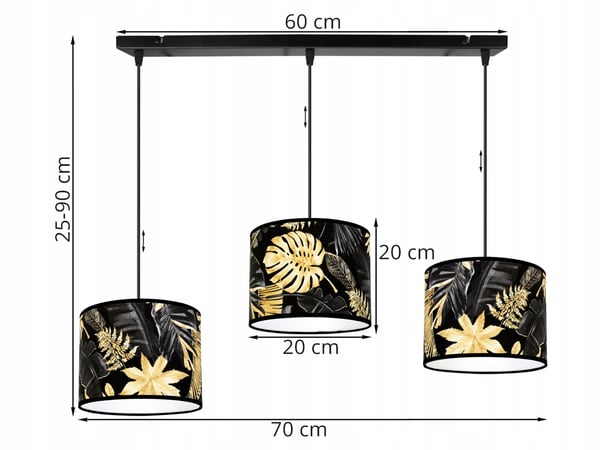 Lofthængende lampe, lampeskærm, gyldne blomster, LED