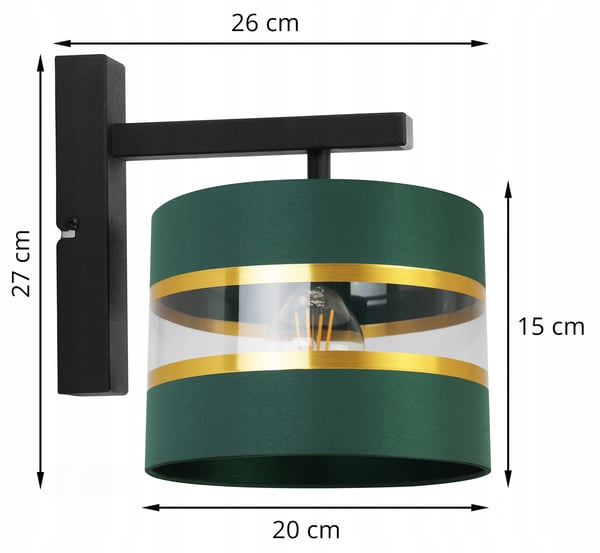 VÆGLAMPE, FIRKANTET LAMPE, ELEGANT GYLDEN LAMPESKÆRM, 20 CM