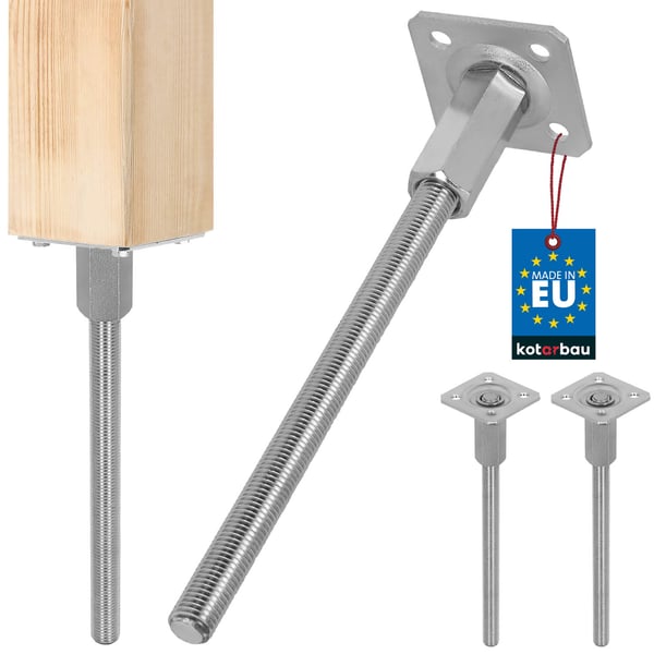 KOTARBAU® Vertikalt justerbar stålstolpeanker til pavilloner, skærme og hegn 80 x 330 mm 2-pak
