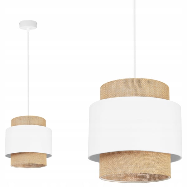 Hængende loftlampe med lysekrone og lampeskærm i boho-stil i jute