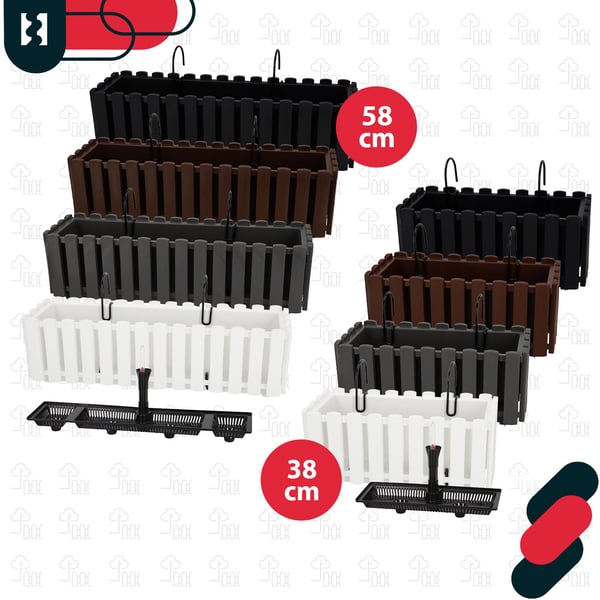 Blomkruka balkonglåda för balustrad terrassblommor antracit 40 cm 2 st