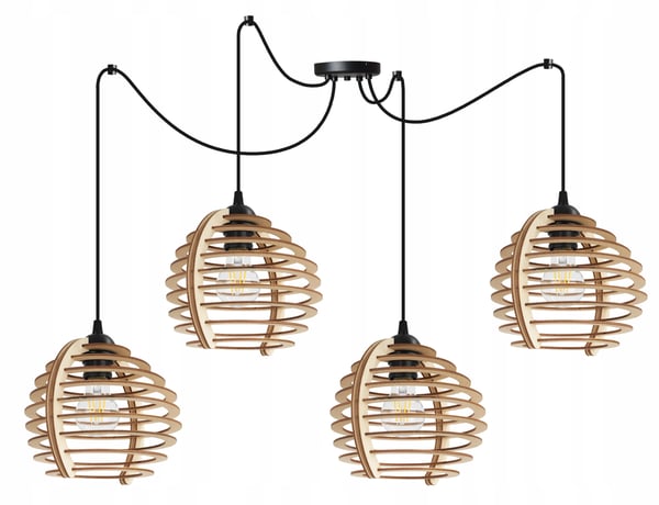 Hængende lampe, loftslysekrone, træ, LED lampeskærm