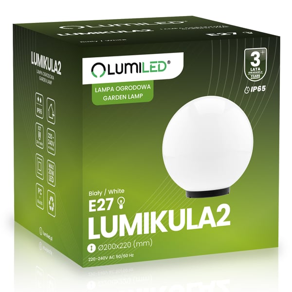 Udendørs havelampe LED kugle LUMIKULA2 20cm E27 IP65 LUMILED
