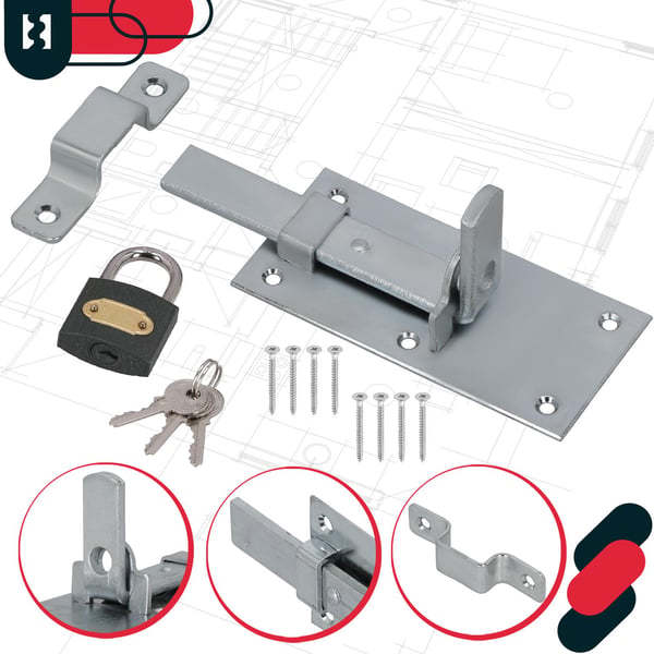 KOTARBAU® Universell raklås för dörrar, portar och hänglås, stål, 130 mm med hänglås